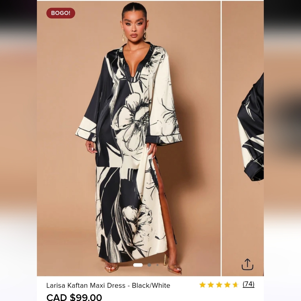 Larisa Kaftan Maxi Dress - Black/White